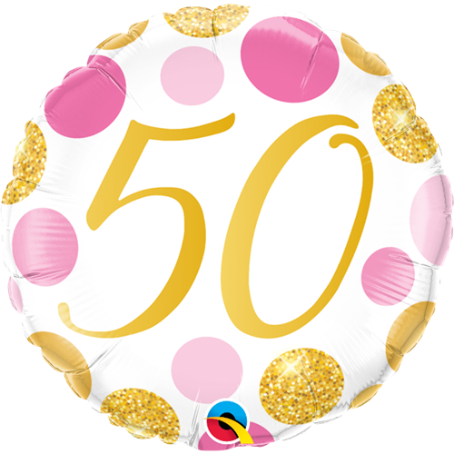 18" ROUND 50 PINK & GOLD DOTS FOIL
