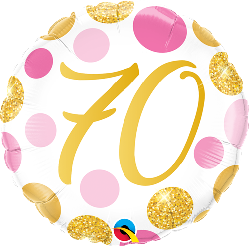 18" ROUND 70 PINK & GOLD DOTS FOIL