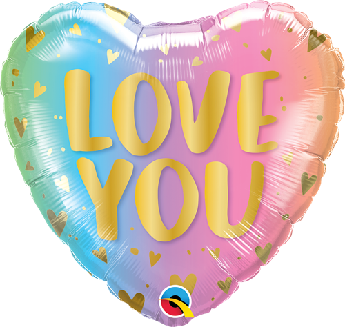 18" HEART LOVE YOU PASTEL OMBRE & HEARTS FOIL