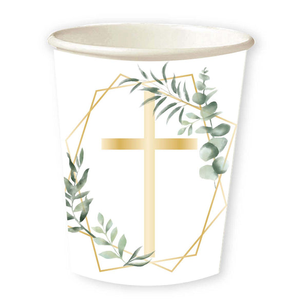 CUPS: BOTANICAL CELEBRATION PAPER CUPS 237ml (8 PER PACK) (FOR COMMUNION OR CONFIRMATION)