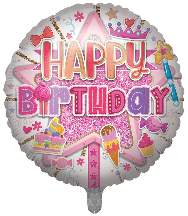 31" JUMBO HAPPY BIRTHDAY PINK STAR AND CAKES FOIL