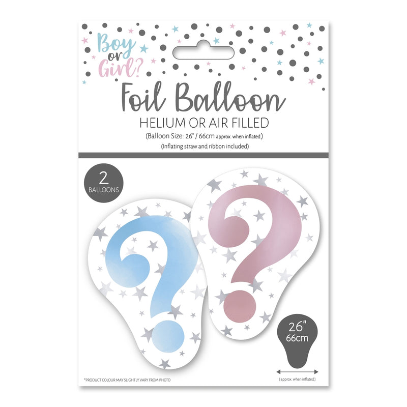 26" GENDER REVEAL BOY OR GIRL FOIL (2 BALLOONS PER PACK)