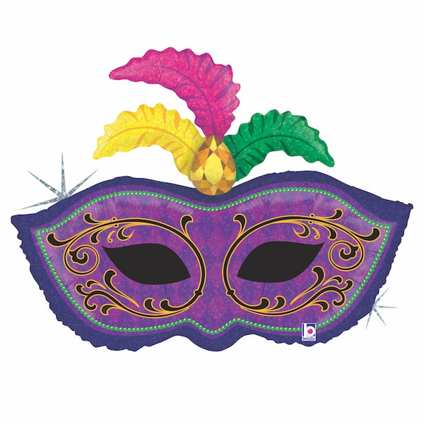 34" MARDI GRAS FEATHER MASK FOIL