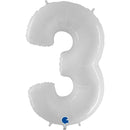 40" LARGE NUMBER 3 SHINY WHITE FLUO FOIL