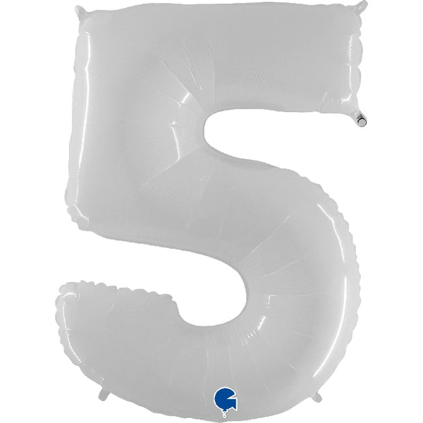 40" LARGE NUMBER 5 SHINY WHITE FLUO FOIL