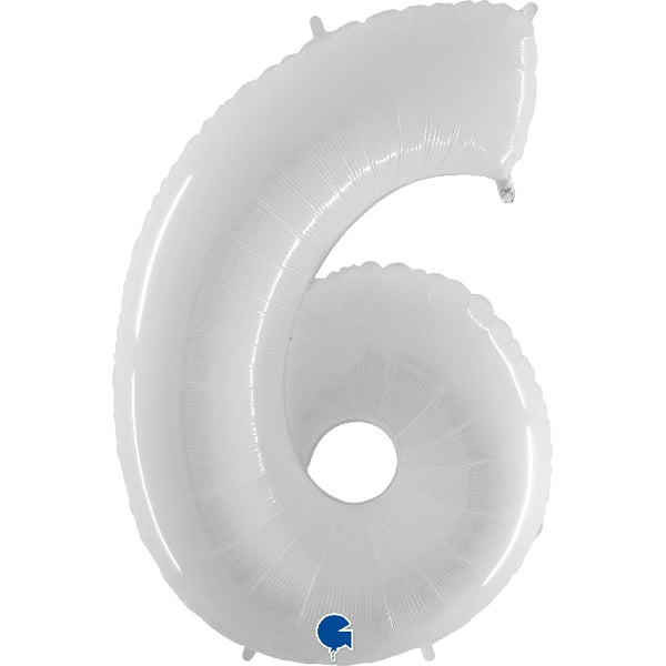 40" LARGE NUMBER 6 SHINY WHITE FLUO FOIL