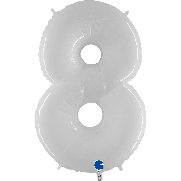 40" LARGE NUMBER 8 SHINY WHITE FLUO FOIL