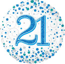 18" ROUND AGE 21 SPARKLING FIZZ BIRTHDAY BLUE HOLOGRAPHIC FOIL