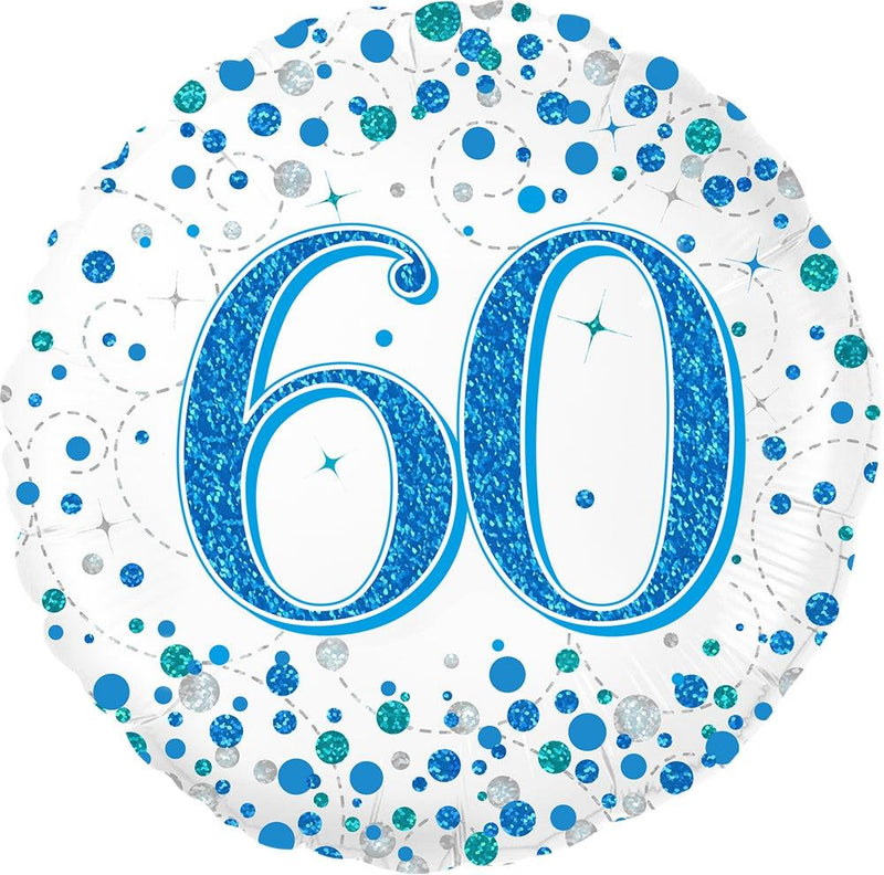 18" ROUND AGE 60 SPARKLING FIZZ BIRTHDAY BLUE HOLOGRAPHIC FOIL