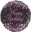 18" SPARKLING FIZZ BIRTHDAY BLACK & PINK HOLOGRAPHIC FOIL