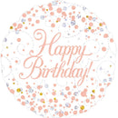18" ROUND SPARKLING FIZZ HAPPY BIRTHDAY WHITE & ROSE GOLD HOLOGRAPHIC FOIL