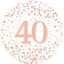 18" ROUND AGE 40 SPARKLING FIZZ BIRTHDAY WHITE & ROSE GOLD HOLOGRAPHIC FOIL