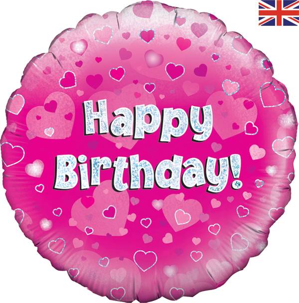 18" Happy Birthday Pink Holographic Foil