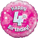 18" HAPPY 4TH BIRTHDAY PINK HOLOGRAPHIC FOIL