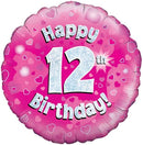18" HAPPY 12TH BIRTHDAY PINK HOLOGRAPHIC FOIL