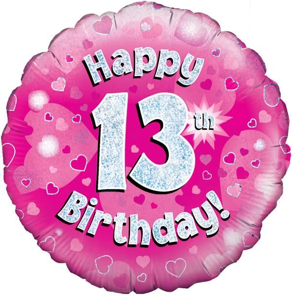 18" HAPPY 13TH BIRTHDAY PINK HOLOGRAPHIC FOIL