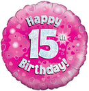 18" HAPPY 15TH BIRTHDAY PINK HOLOGRAPHIC FOIL