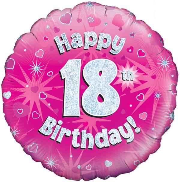 18" HAPPY 18TH BIRTHDAY PINK HOLOGRAPHIC FOIL