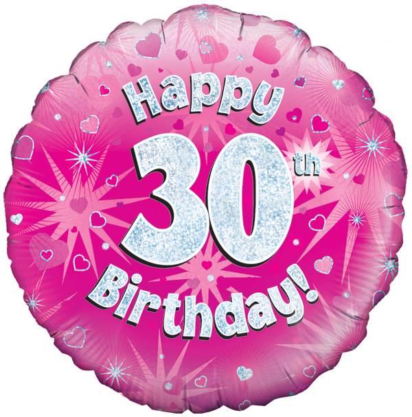 18" HAPPY 30TH BIRTHDAY PINK HOLOGRAPHIC FOIL