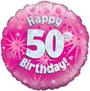 18" HAPPY 50TH BIRTHDAY PINK HOLOGRAPHIC FOIL