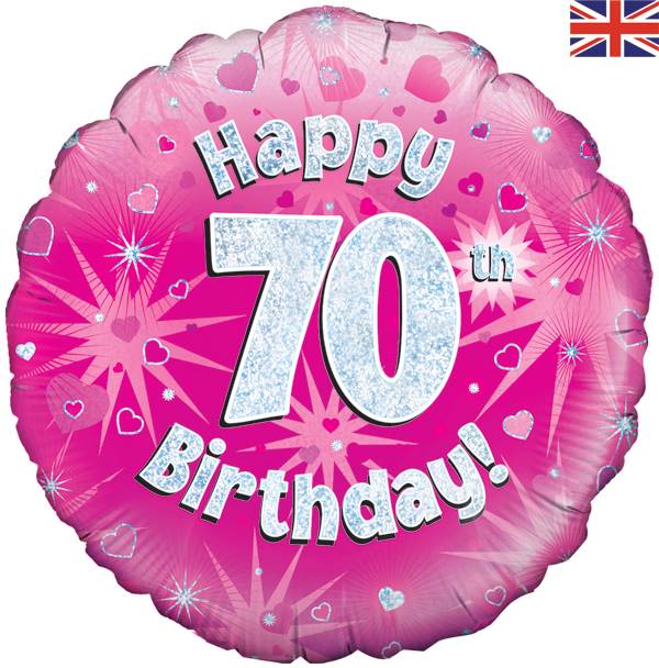 18" HAPPY 70TH BIRTHDAY PINK HOLOGRAPHIC FOIL