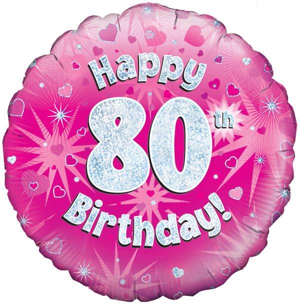 18" HAPPY 80TH BIRTHDAY PINK HOLOGRAPHIC FOIL