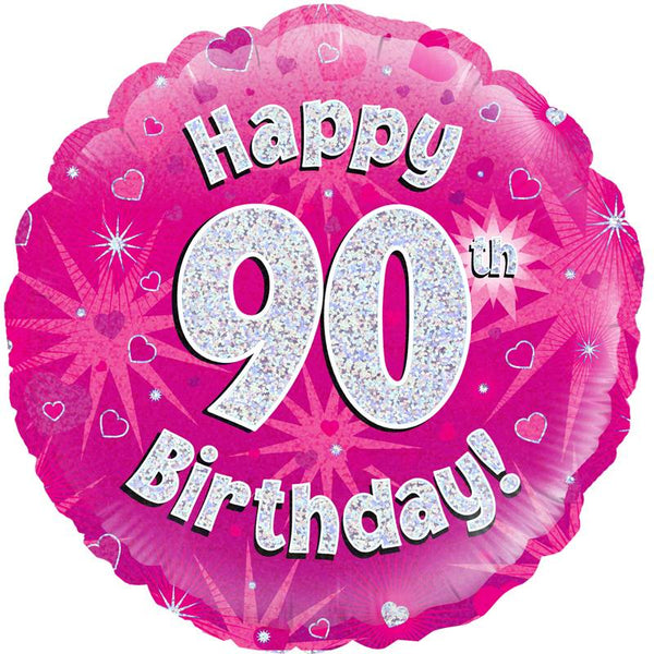 18" HAPPY 90TH BIRTHDAY PINK HOLOGRAPHIC FOIL