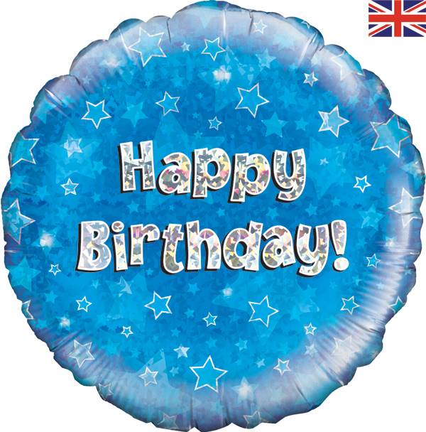 18" HAPPY BIRTHDAY BLUE HOLOGRAPHIC FOIL