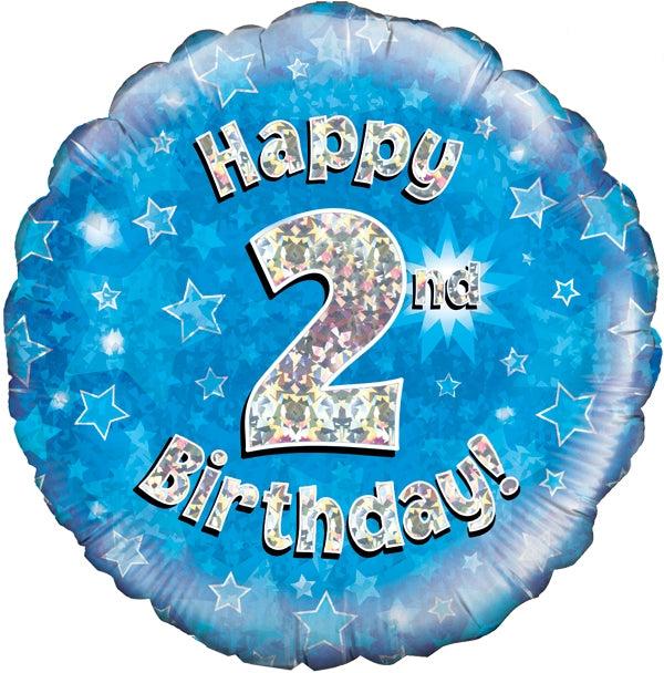 18" HAPPY 2ND BIRTHDAY BLUE HOLOGRAPHIC FOIL