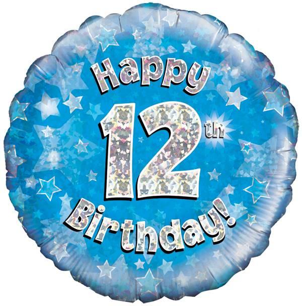 18" HAPPY 12TH BIRTHDAY BLUE HOLOGRAPHIC FOIL