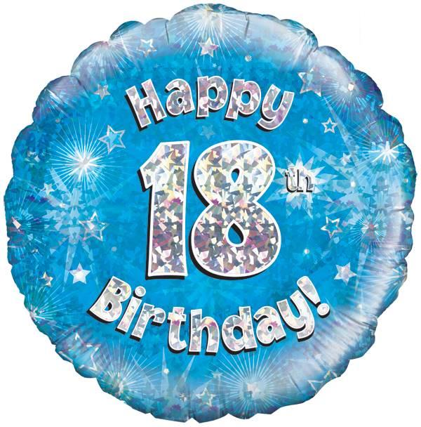 18" HAPPY 18TH BIRTHDAY BLUE HOLOGRAPHIC FOIL