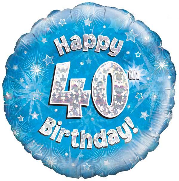 18" HAPPY 40TH BIRTHDAY BLUE HOLOGRAPHIC FOIL