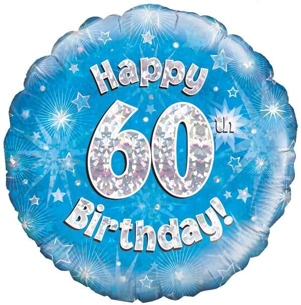 18" HAPPY 60TH BIRTHDAY BLUE HOLOGRAPHIC FOIL