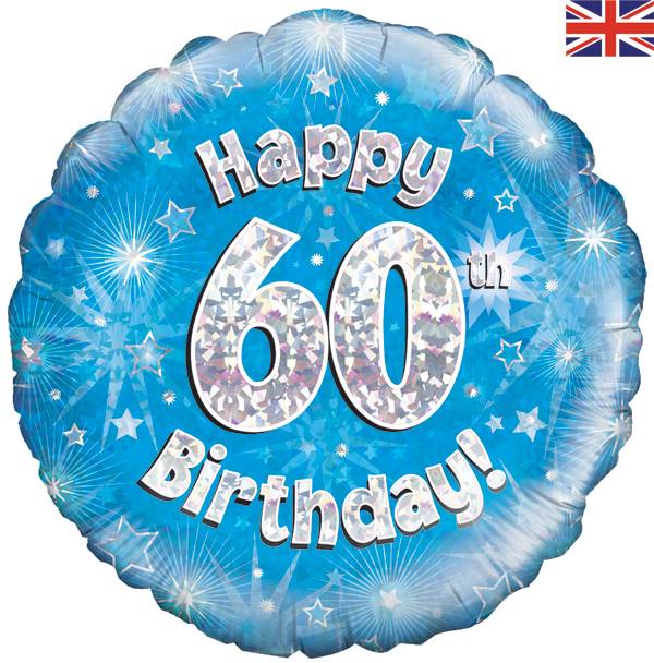 18" HAPPY 60TH BIRTHDAY BLUE HOLOGRAPHIC FOIL