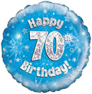 18" HAPPY 70TH BIRTHDAY BLUE HOLOGRAPHIC FOIL