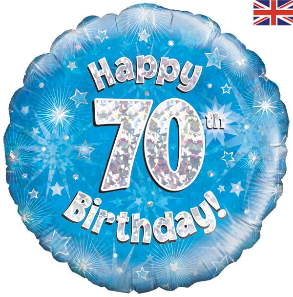 18" HAPPY 70TH BIRTHDAY BLUE HOLOGRAPHIC FOIL