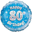18" HAPPY 80TH BIRTHDAY BLUE HOLOGRAPHIC FOIL