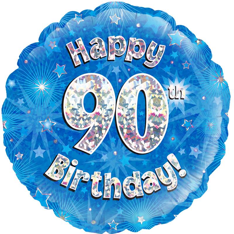 18" HAPPY 90TH BIRTHDAY BLUE HOLOGRAPHIC FOIL