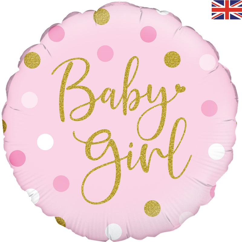 18" SPARKLING BABY GIRL DOTS HOLOGRAPHIC FOIL