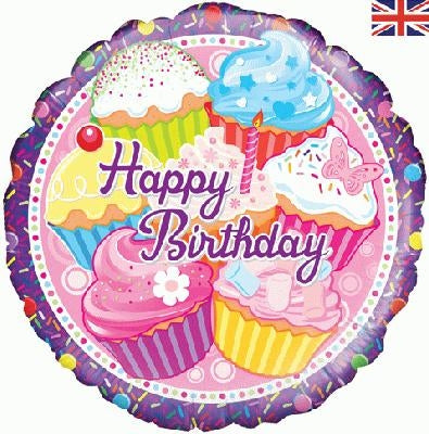 18" CUPCAKE BIRTHDAY HOLOGRAPHIC FOIL