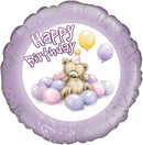 18" CUTE BEAR HAPPY BIRTHDAY LILAC FOIL