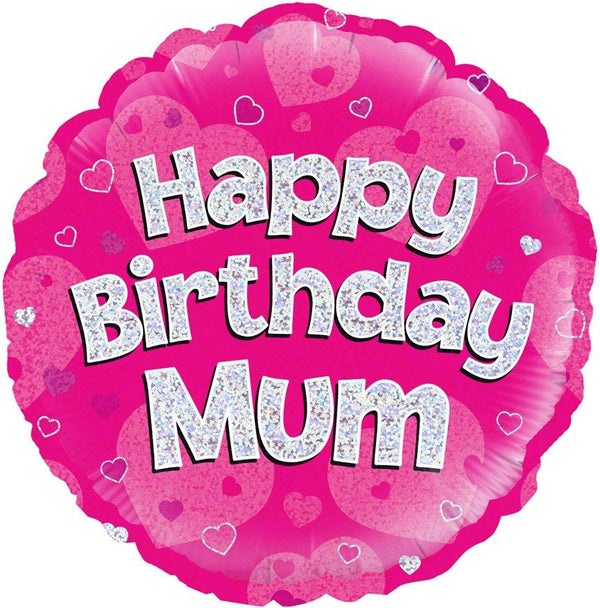 18" HAPPY BIRTHDAY MUM PINK HOLOGRAPHIC FOIL