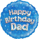 18" HAPPY BIRTHDAY DAD BLUE HOLOGRAPHIC FOIL