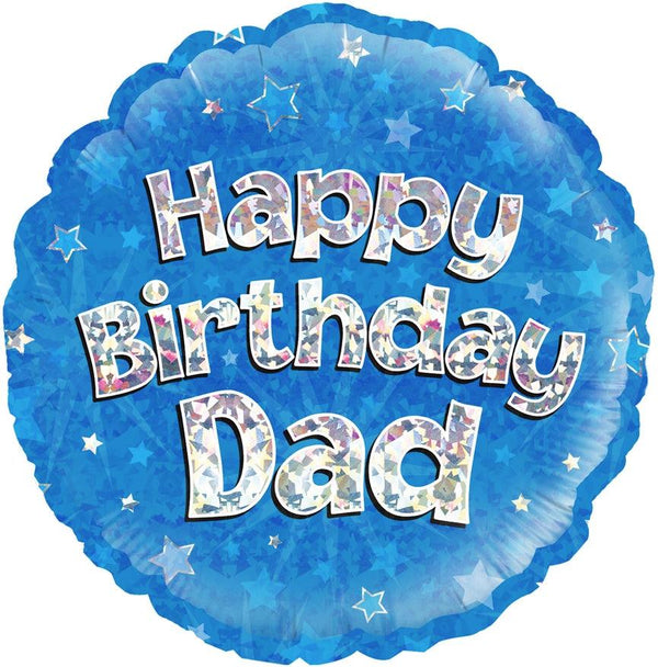 18" HAPPY BIRTHDAY DAD BLUE HOLOGRAPHIC FOIL