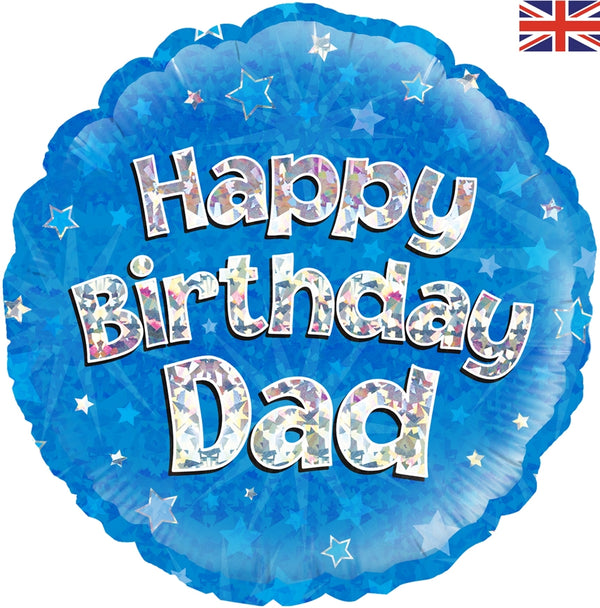 18" HAPPY BIRTHDAY DAD BLUE HOLOGRAPHIC FOIL