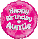 18" HAPPY BIRTHDAY AUNTIE PINK HOLOGRAPHIC FOIL