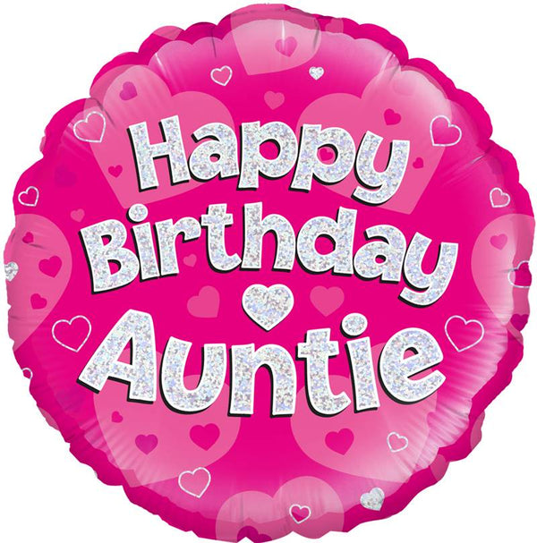 18" HAPPY BIRTHDAY AUNTIE PINK HOLOGRAPHIC FOIL