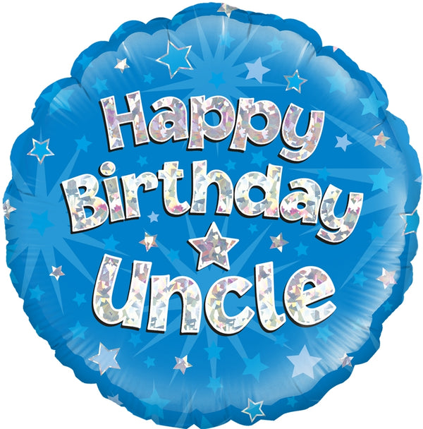 18" HAPPY BIRTHDAY UNCLE BLUE HOLOGRAPHIC FOIL