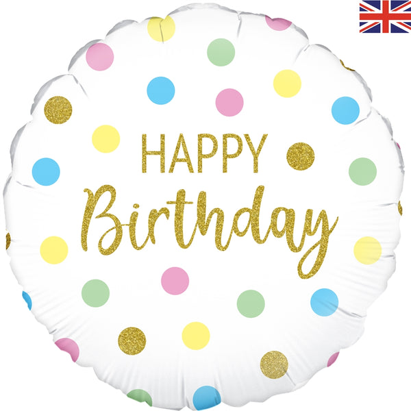 18" PASTEL DOTS HAPPY BIRTHDAY HOLOGRAPHIC FOIL