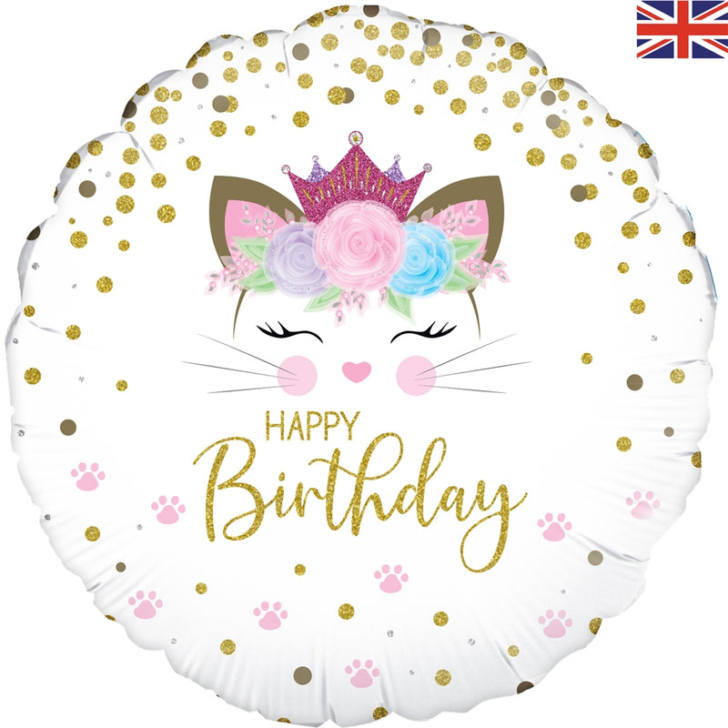 18" FLORAL KITTEN BIRTHDAY HOLOGRAPHIC FOIL